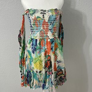 Rococo Sand Off The Shoulder Metallized Floral Mini Dress Size Medium Bloomcore